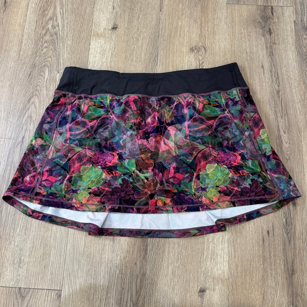 Lululemon Pace Rival Skirt Floral Leaf Print Black Multi Athletic Skort Size 12